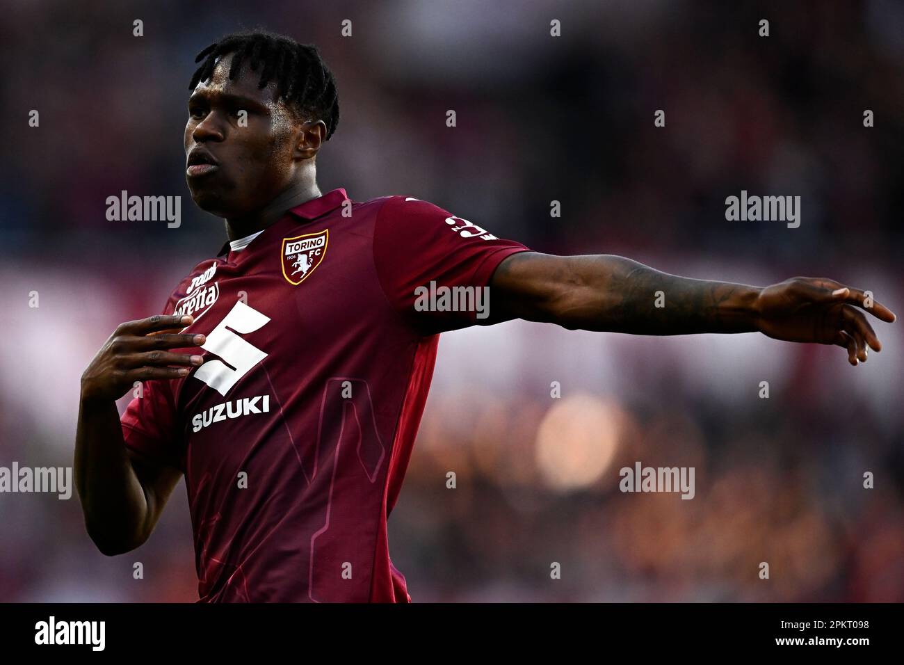 Turin, Italy. 8 April 2023. Wilfried Singo of Torino FC gestures during ...