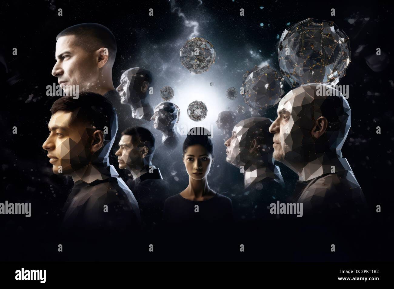 Modern evolution of human being. Futuristic technology and artificial