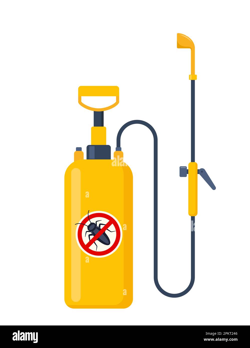 Yellow pressure sprayer of chemical insecticide, pest control and extermination service equipment. Protection from the cockroach and other insect. Aer Stock Vector