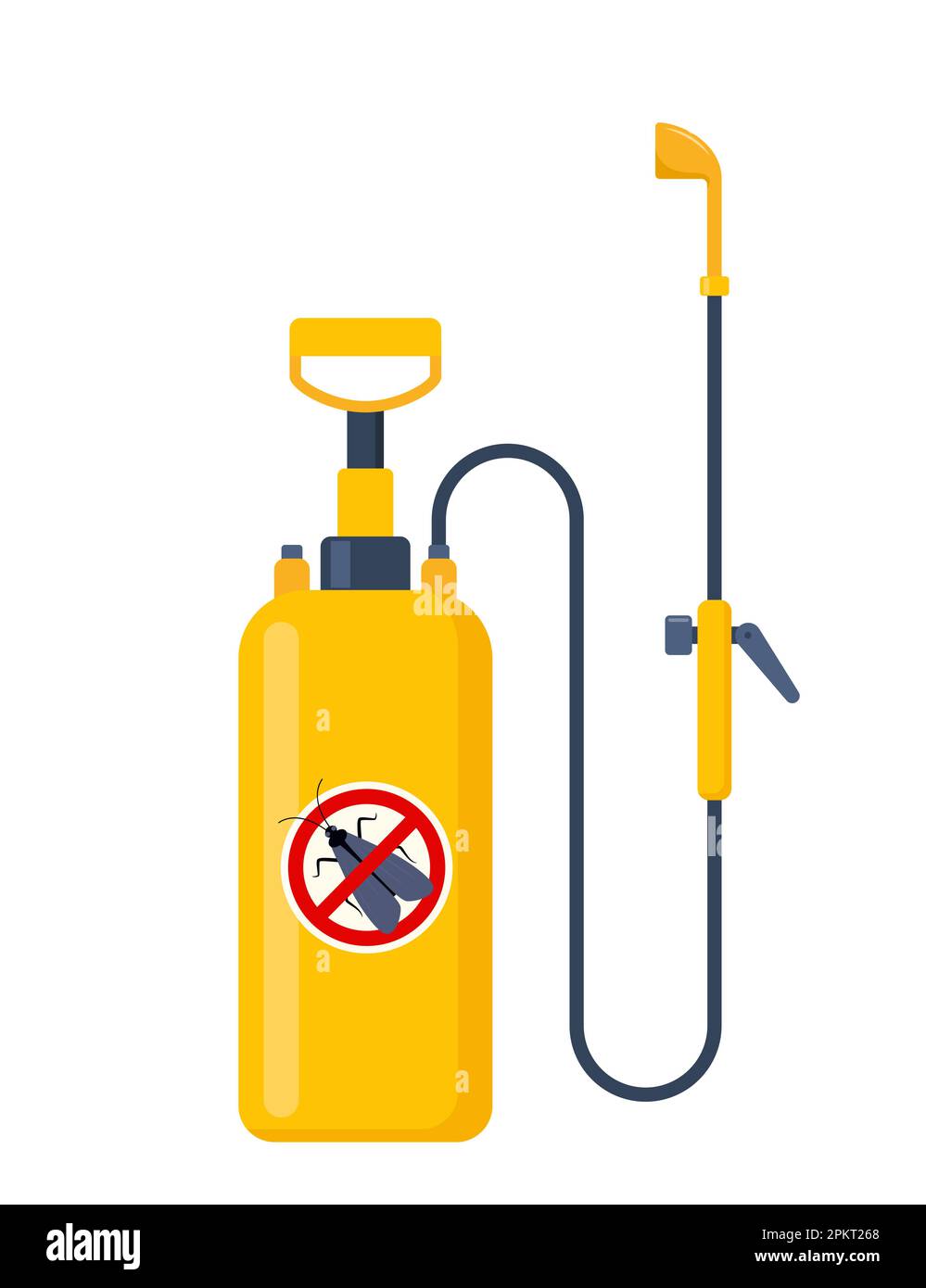 Yellow pressure sprayer of chemical insecticide, pest control and extermination service equipment. Protection from the moth and other insect. Black mo Stock Vector