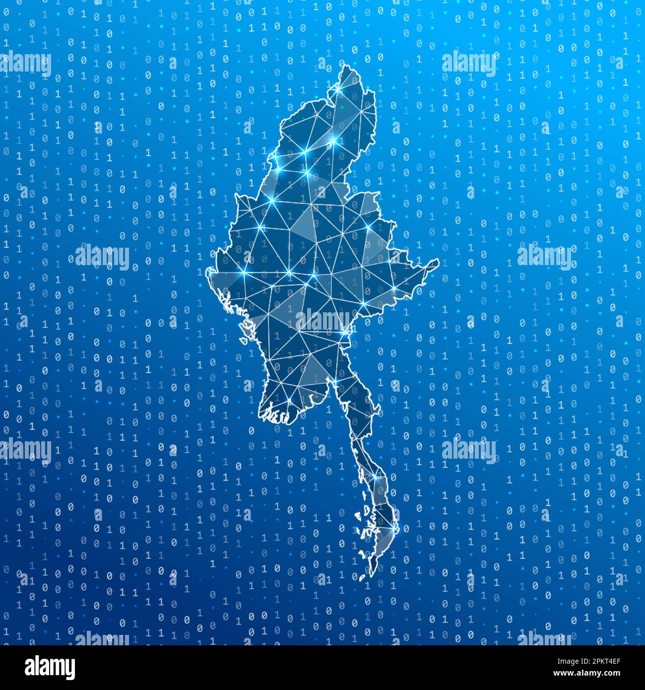 Network map of Myanmar. Country digital connections map. Technology