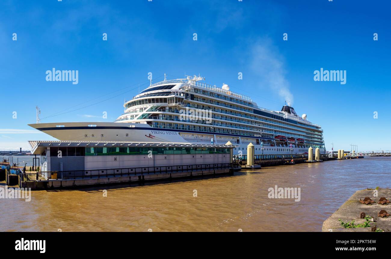 Liverpool UK April 2023 A luxury cruise ship peacefully floats in the 