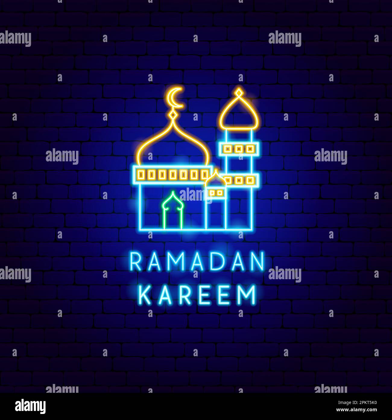 Mosque Ramadan Neon Label Stock Vector