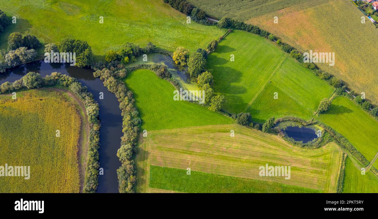 Aerial view, river Ems in nature reserve Emsaue at district Gellendorf