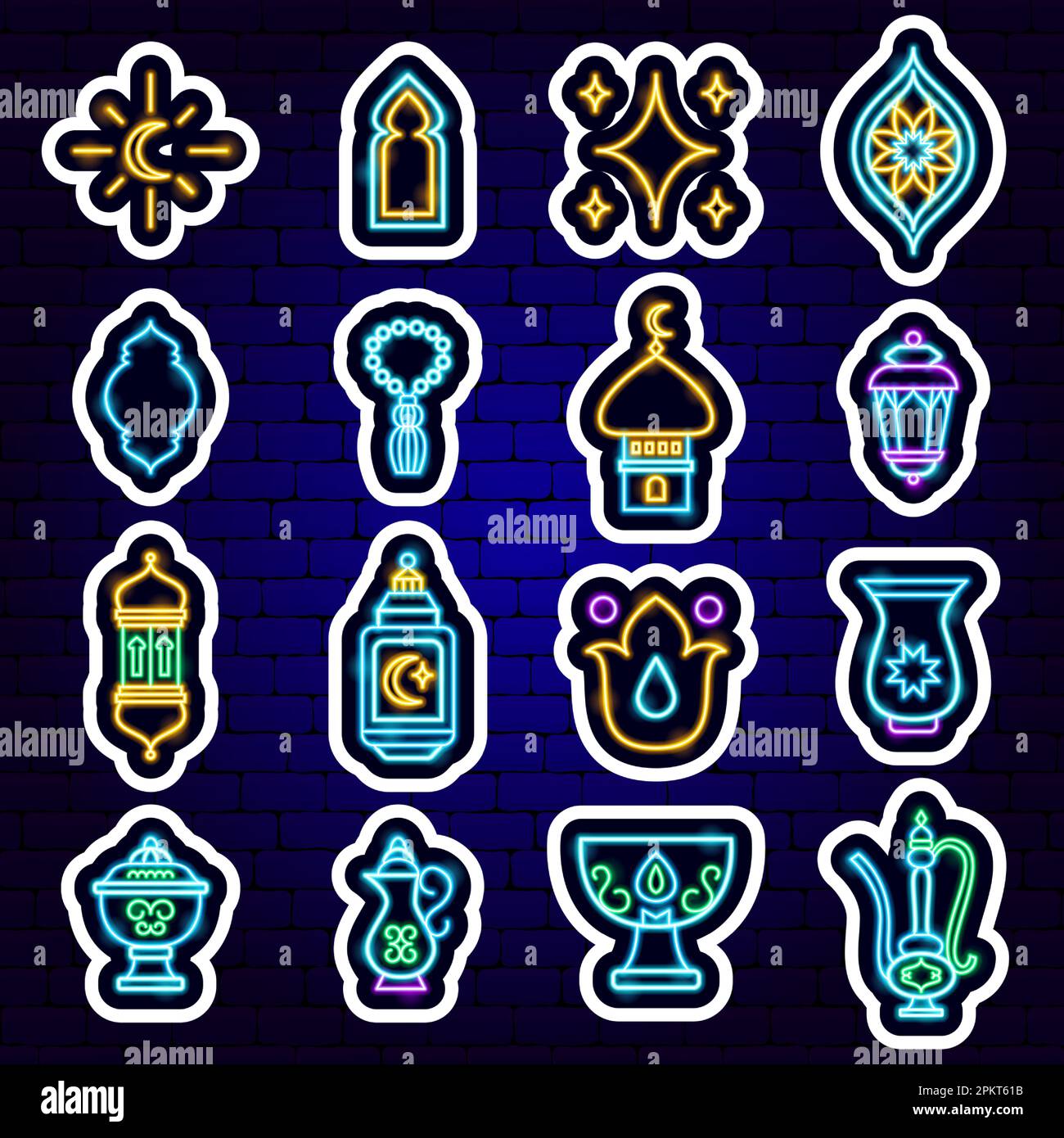 Ramadan Neon Stickers Stock Vector