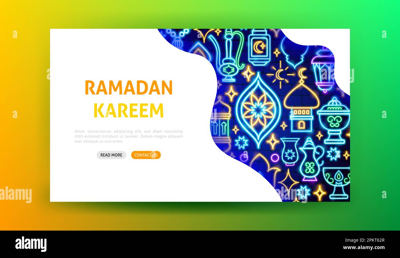 Ramadan Holiday Neon Landing Page Stock Vector
