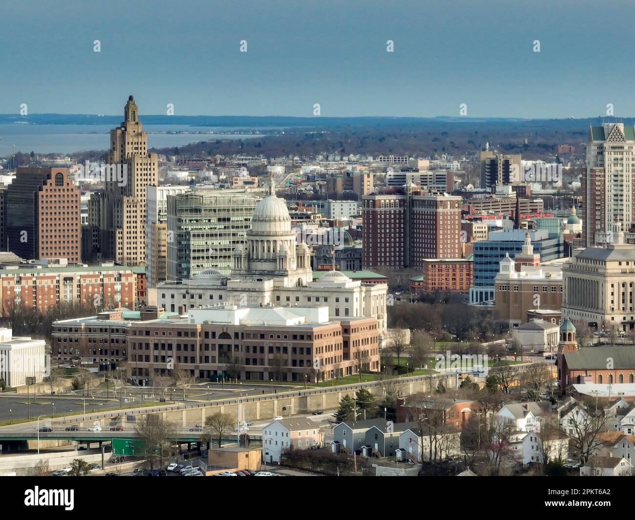 Spring afternoon aerial photo of downtown Providence, Rhode Island Stock Photo