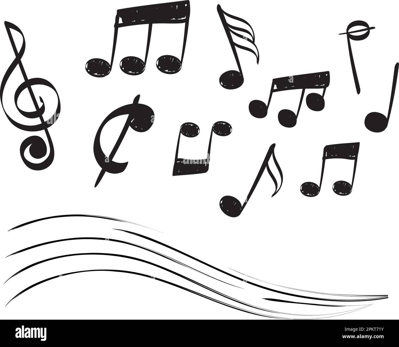 Doodle music notes. Simple song drawing musical symbols, singing melody ...