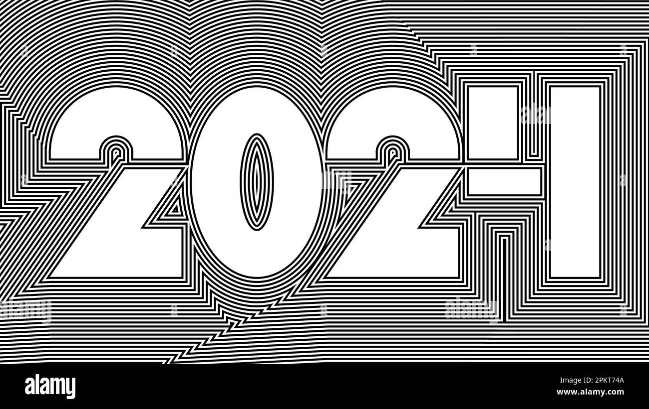 2024 New Year card. Geometric Black and white optical illusion calendar