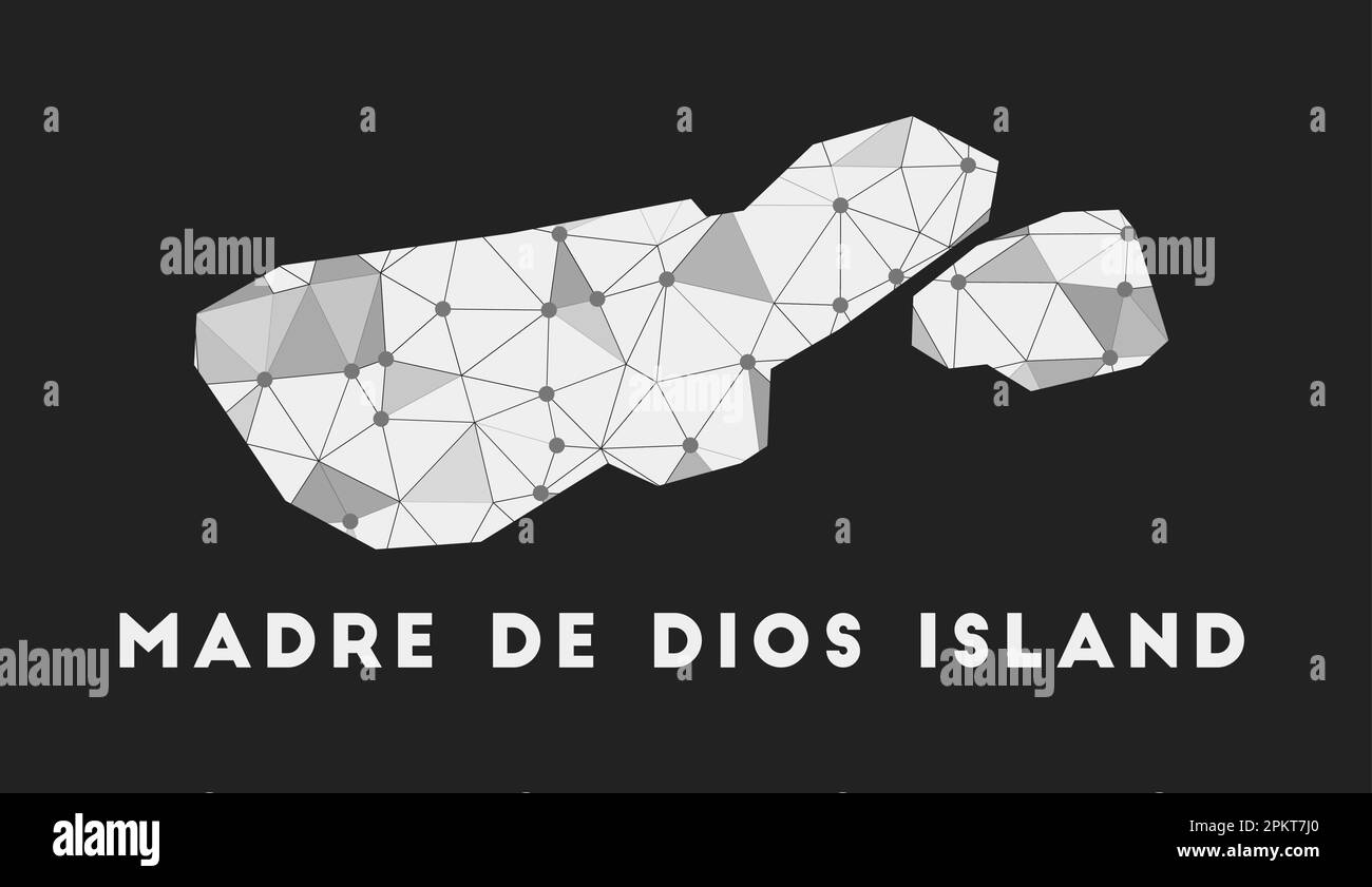 Madre de Dios Island - communication network map. Madre de Dios Island trendy geometric design on dark background. Stock Vector