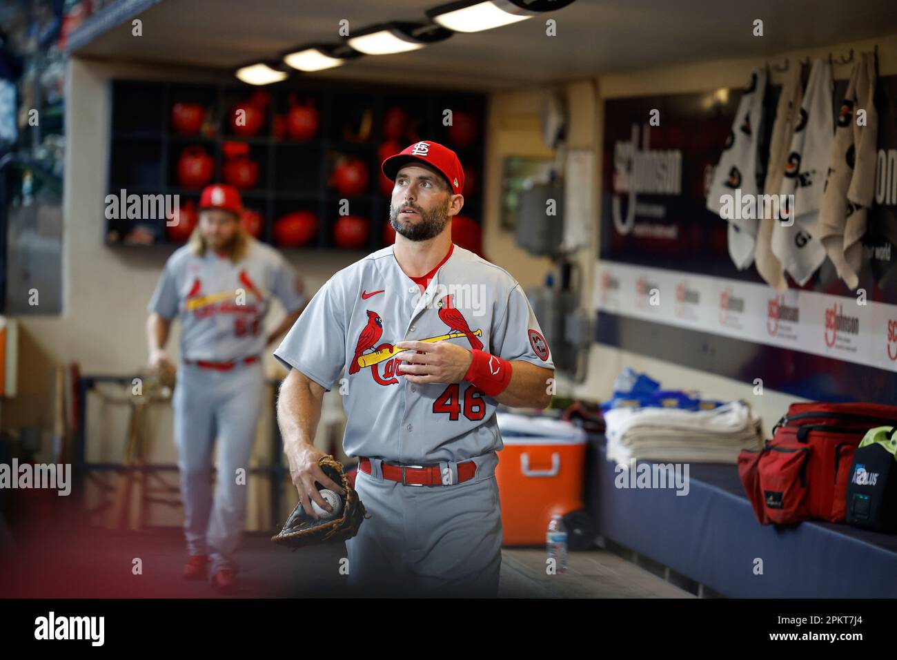 April 8, 2023: St. Louis Cardinals first baseman Paul Goldschmidt (46)  heads out for warm ups before the game between the Milwaukee Brewers and  the St. Louis Cardinals at American Family Field