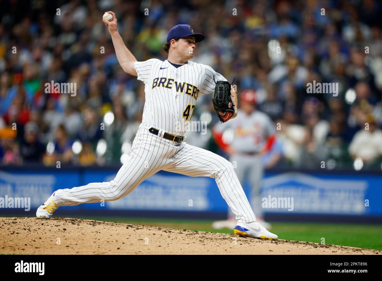 April 8, 2023 Milwaukee Brewers relief pitcher Gus Varland (47