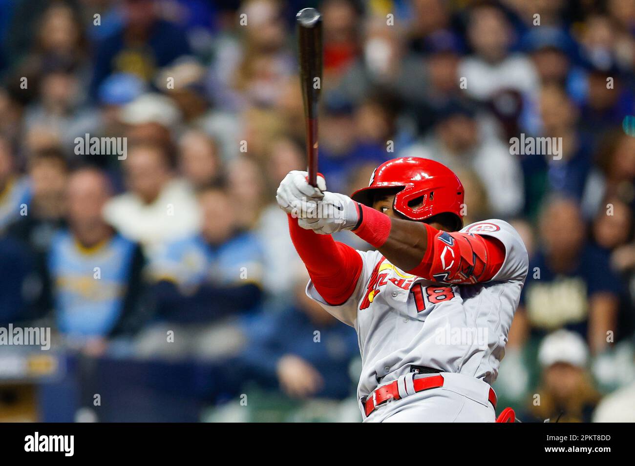 St. Louis Cardinals' Jordan Walker bats during the second inning of a spring  training baseball game against the Washington Nationals Tuesday, Feb. 28,  2023, in West Palm Beach, Fla. (AP Photo/Jeff Roberson