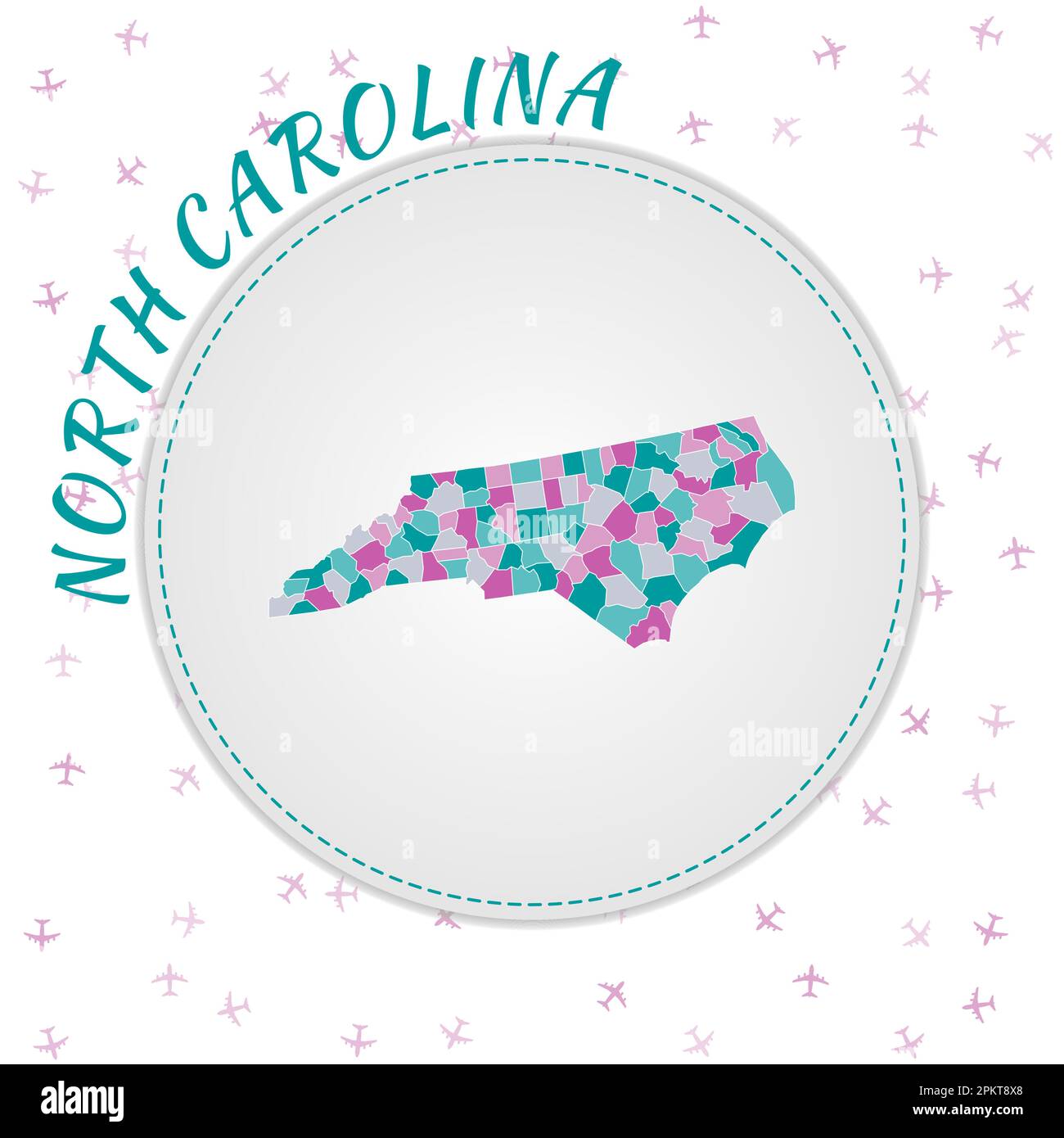 North Carolina map design. Map of the us state with regions in emerald