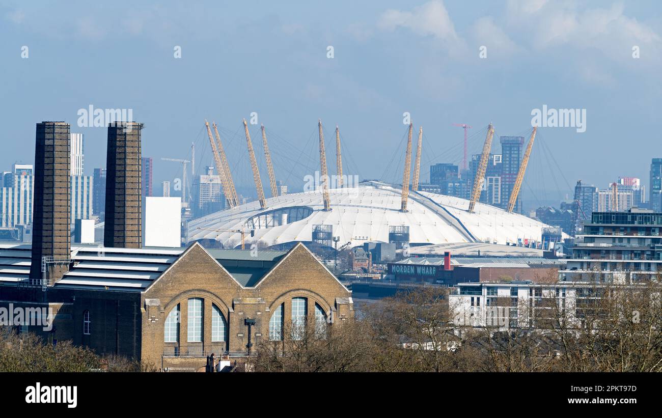 The o2 Arena and Millennium Dome viewed from a distance. London Stock Photo