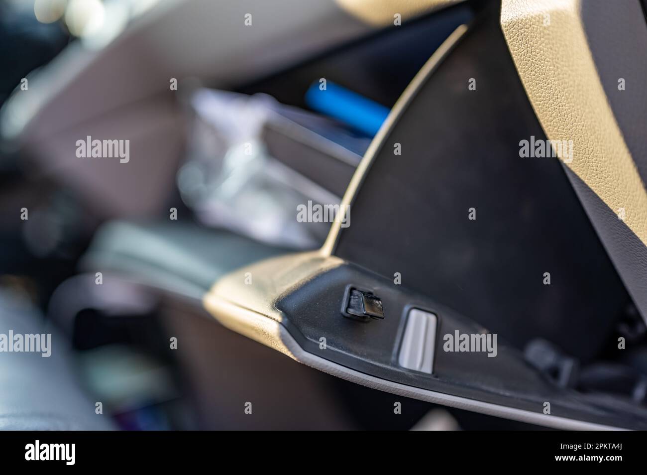 Unorganized mess inside an open glove compartment of a vehicle Stock ...