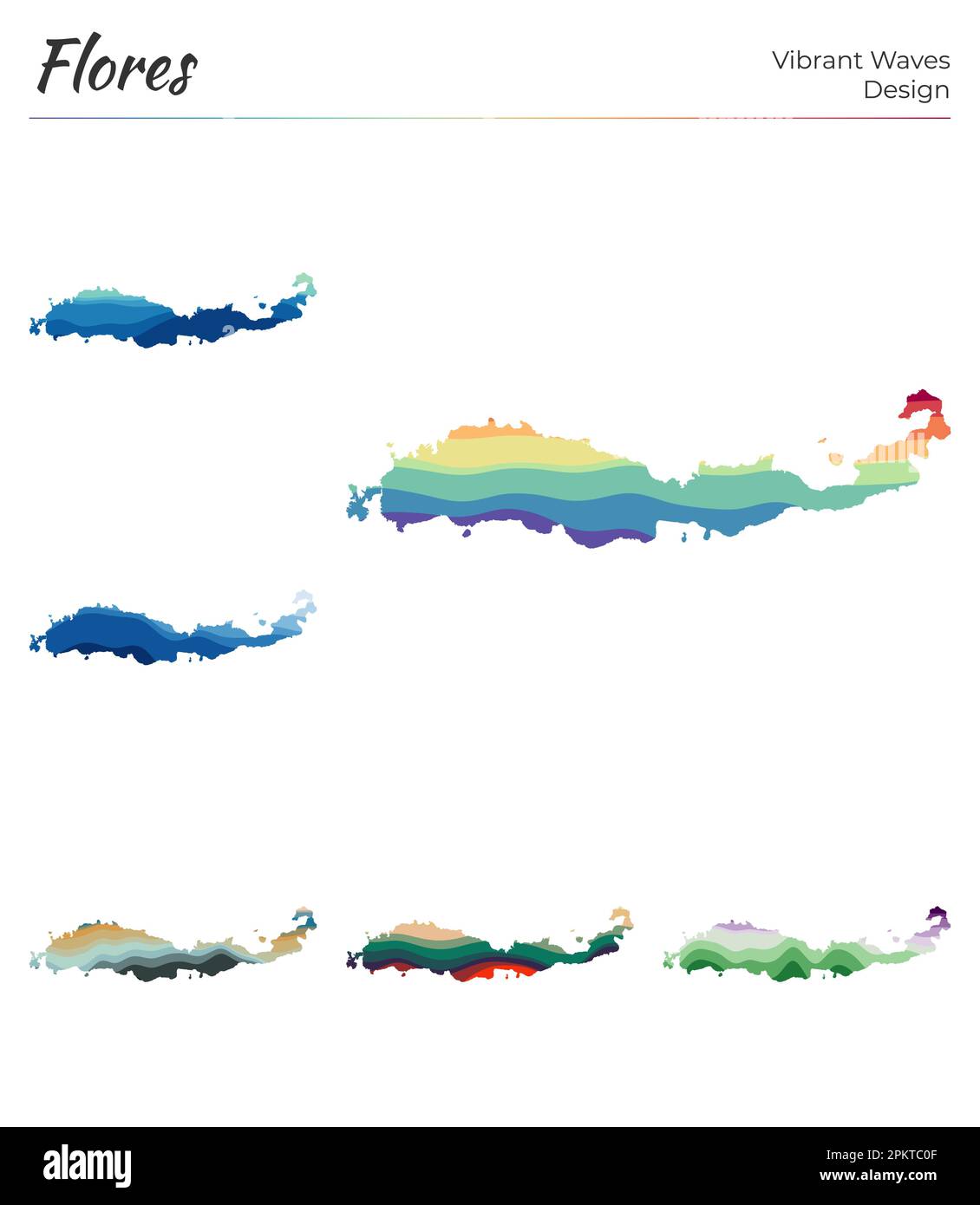 Set of vector maps of Flores. Vibrant waves design. Bright map of ...