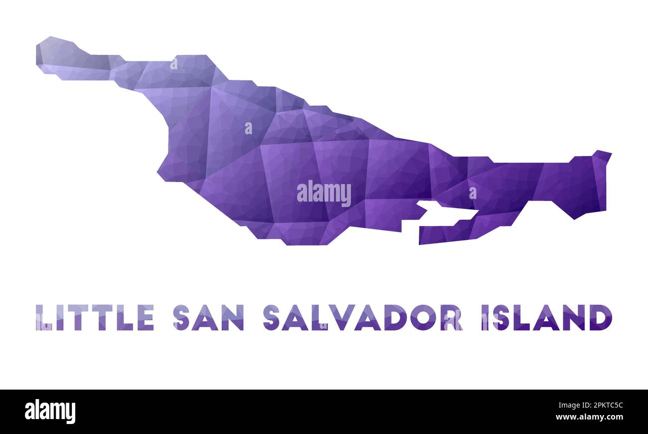 Map of Little San Salvador Island. Low poly illustration of the island. Purple geometric design. Polygonal vector illustration. Stock Vector