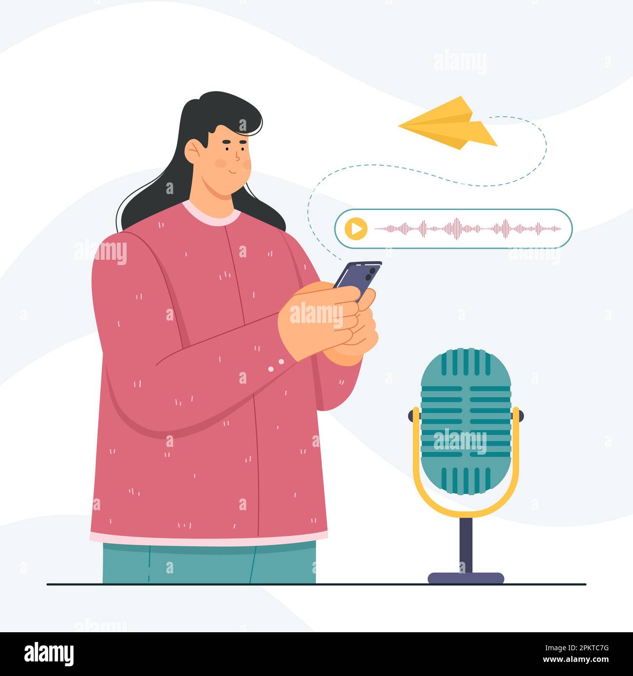 Girl recording voice message with mobile app vector illustration