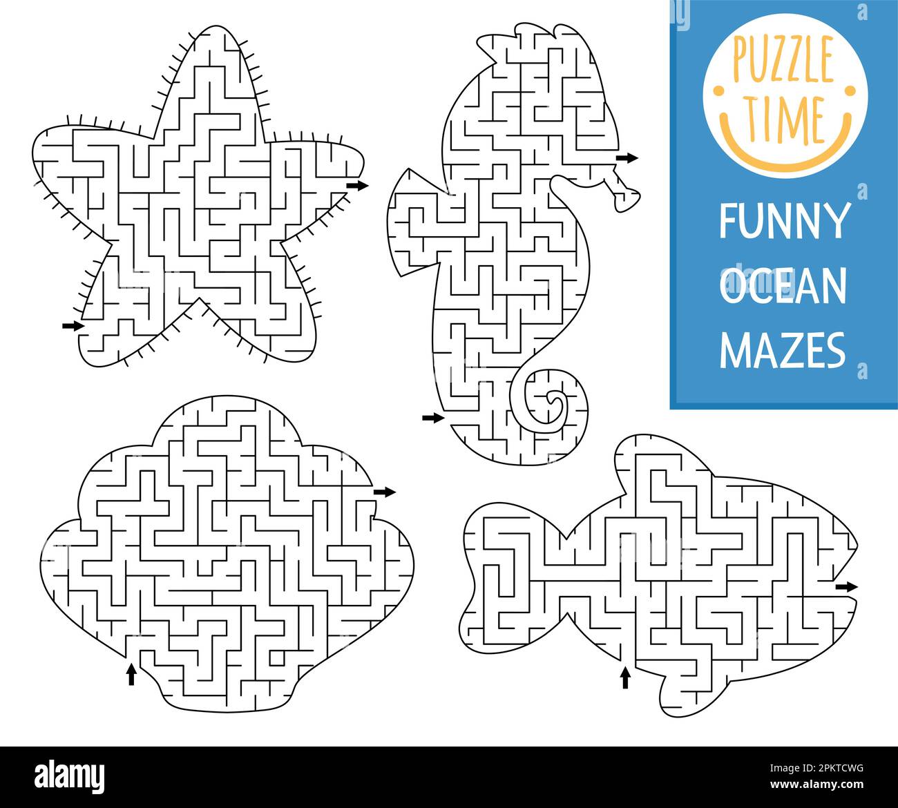 Under the sea geometrical maze set for kids. Ocean preschool printable