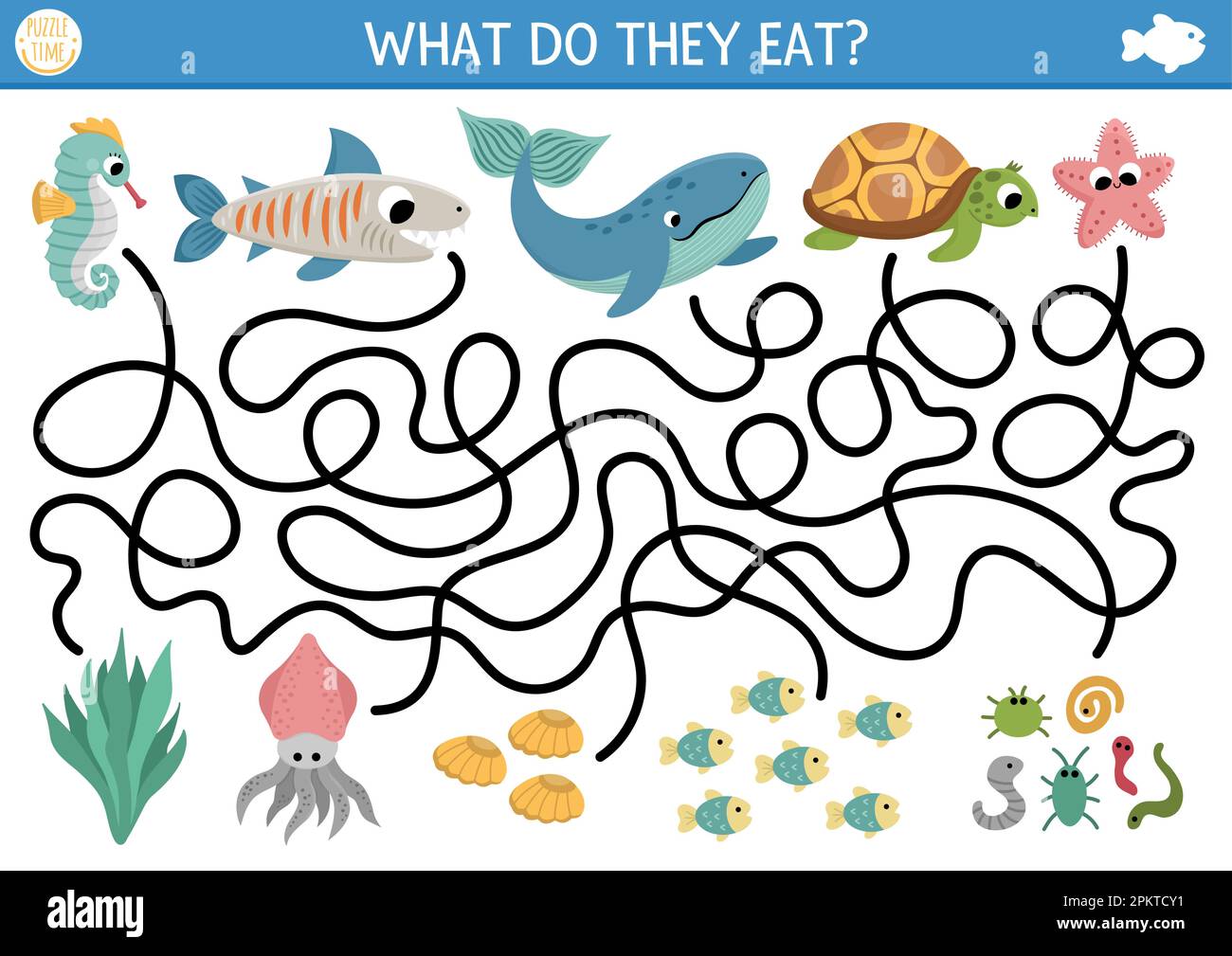 Under the sea maze for kids with turtle, whale, shark, seahorse