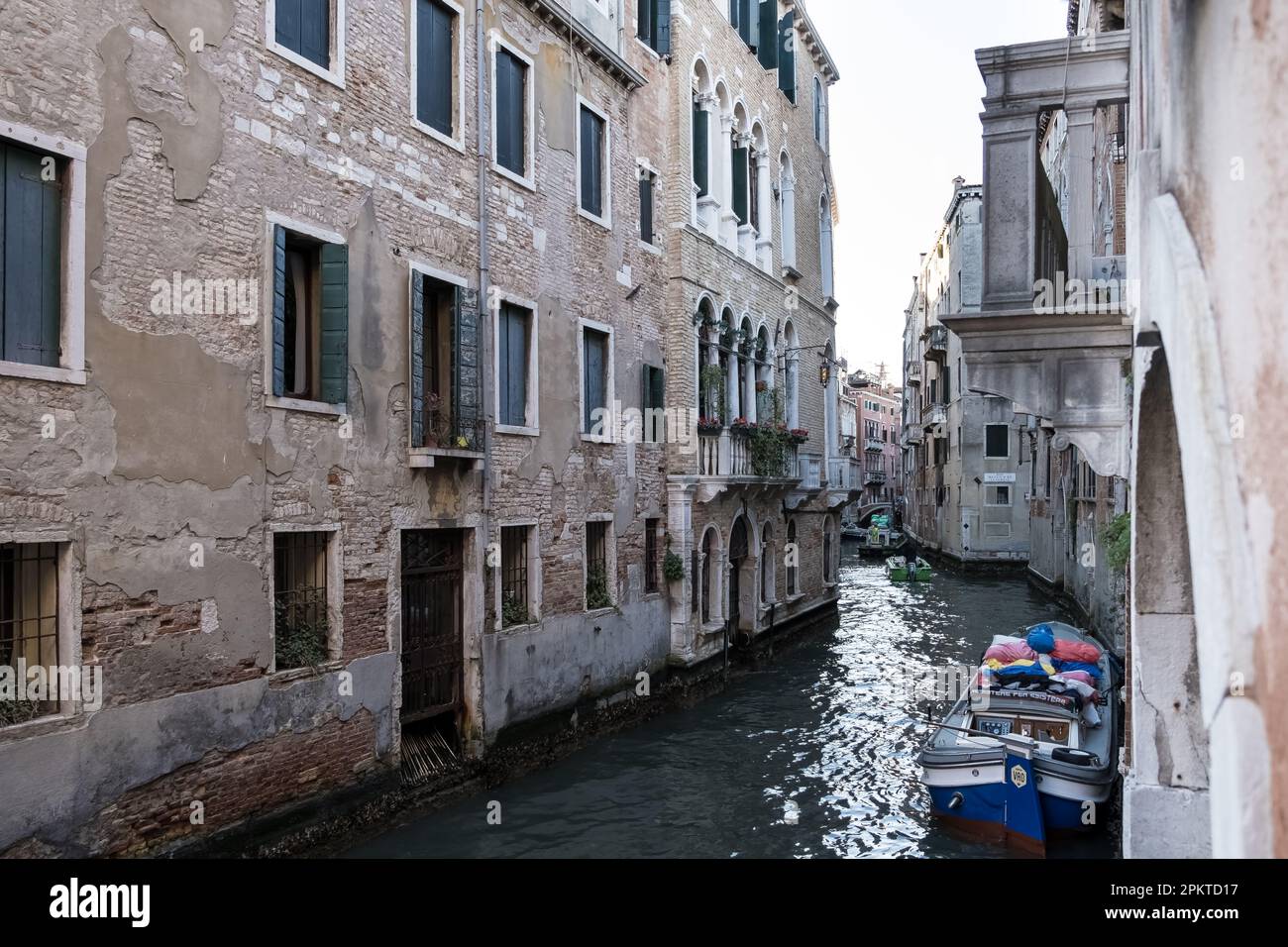 View of the Rio di San Luca (Canal of Saint Luke), a canal of Venice in the sestiere of San Marco from the Ponte de la Cortesia Stock Photo