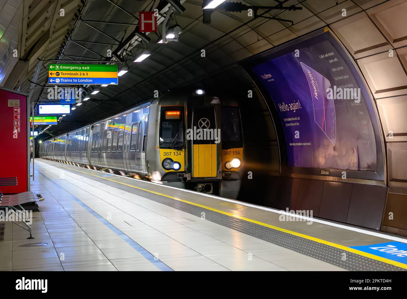 LONDON, UK, 9TH MARCH 2023 Heathrow Express train arriving at Heathrow