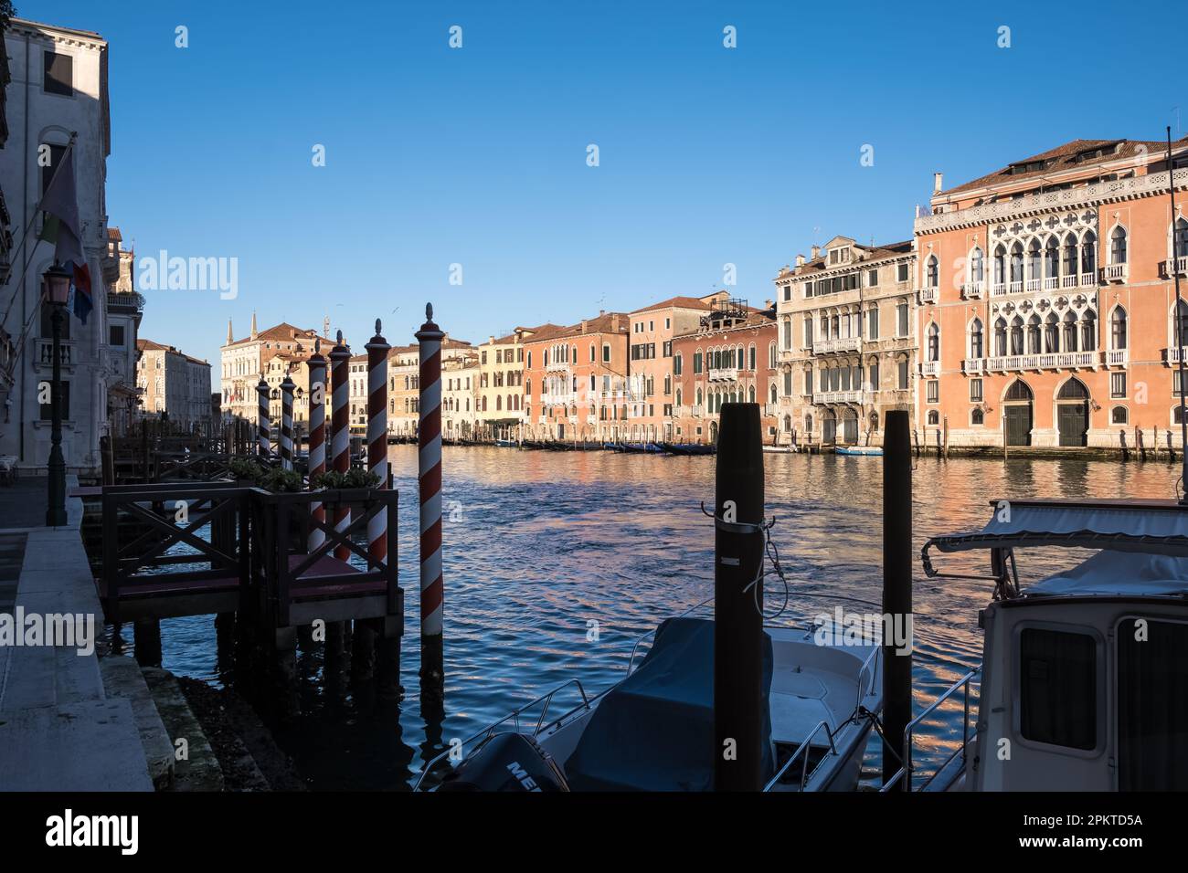 View of the Grand Canal, a channel in Venice, Italy, that forms one of the major water-traffic corridors through the central districts of the city Stock Photo