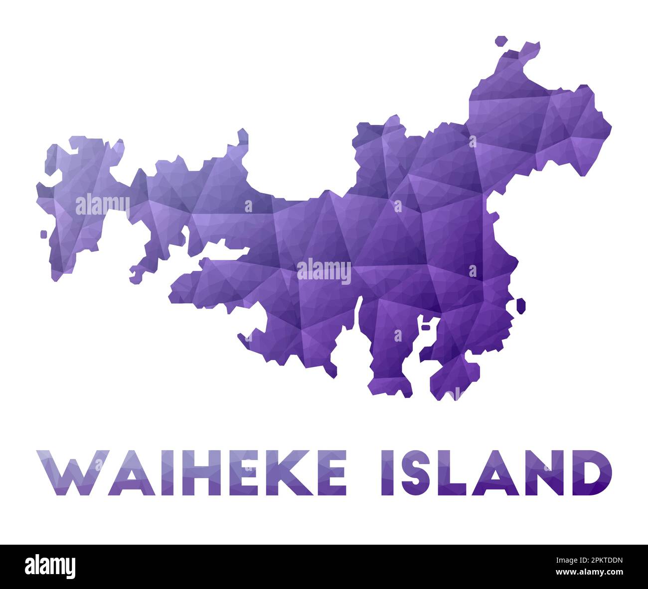 Map of Waiheke Island. Low poly illustration of the island. Purple geometric design. Polygonal