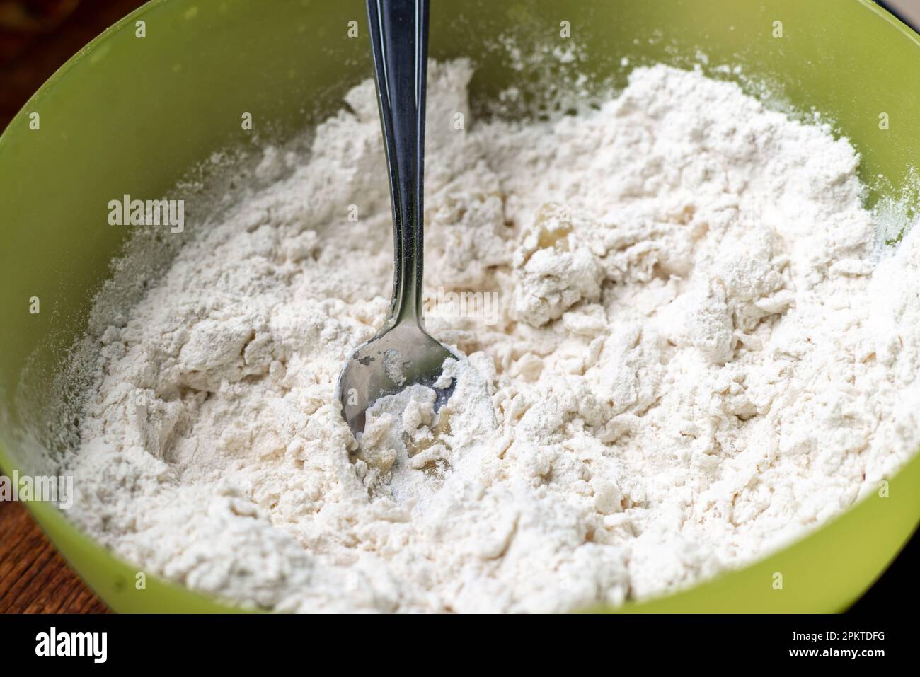 Mixture of flour and water. Preparation, kneading of dough for making