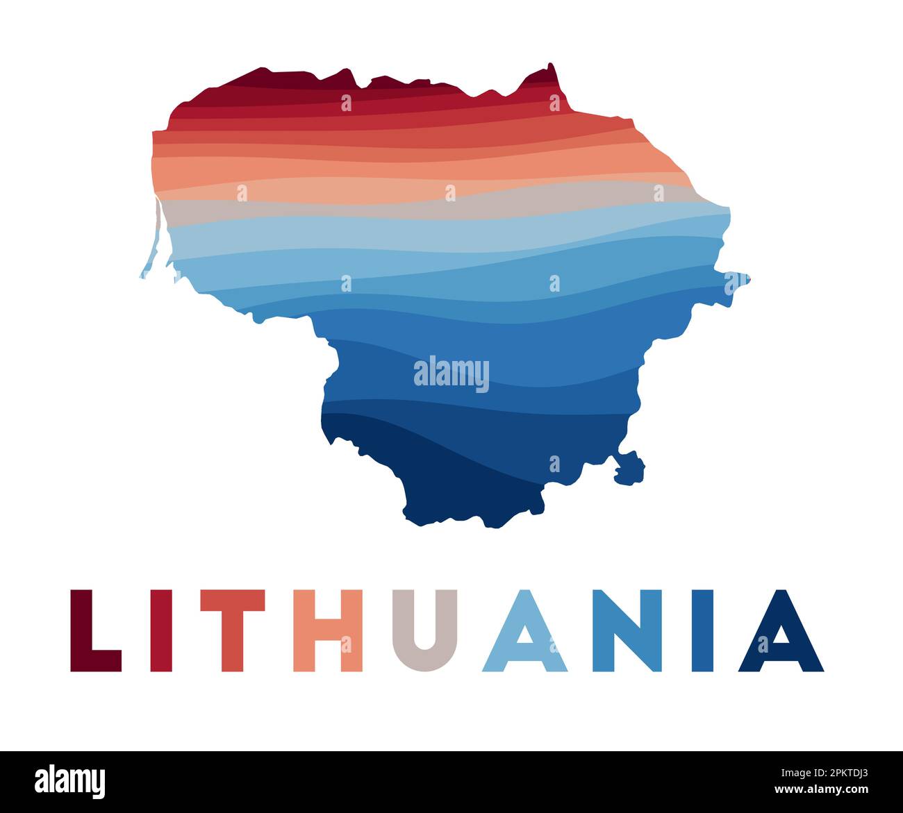 Lithuania map. Map of the country with beautiful geometric waves in red blue colors. Vivid Lithuania shape. Vector illustration. Stock Vector
