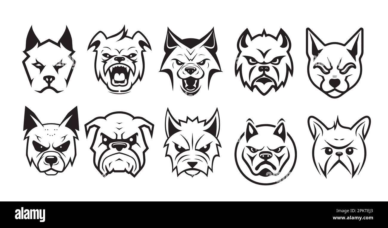 Angry dog head set sketch hand drawn in doodle style illustration Stock Vector Image & Art Alamy