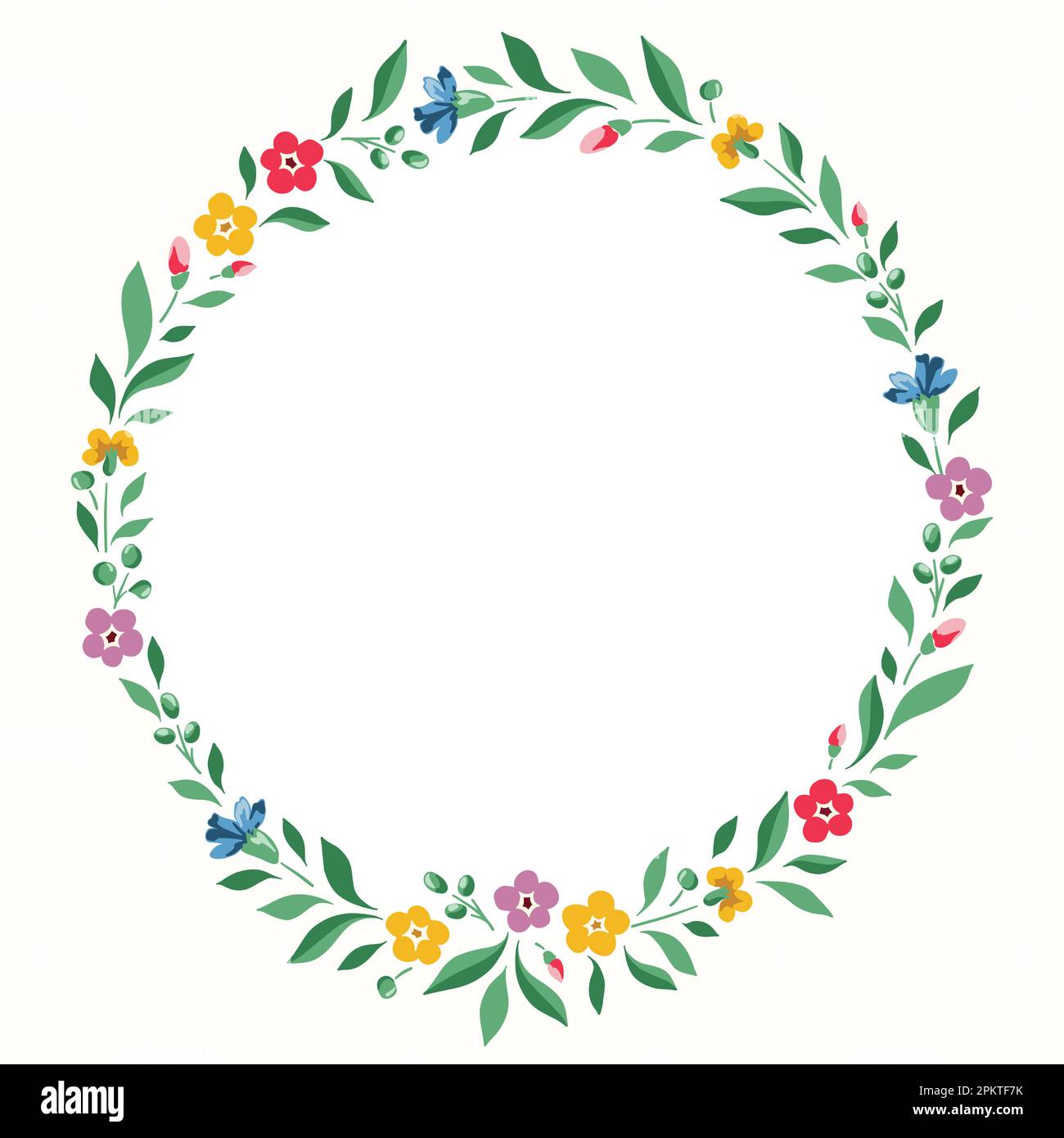 Bright Chintz Romantic Meadow Wildflowers Vector Round Frame Stock Vector