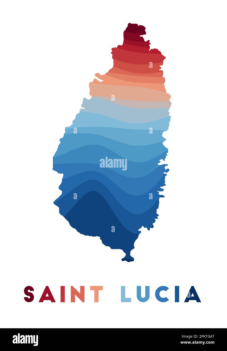 Saint Lucia map. Map of the island with beautiful geometric waves in