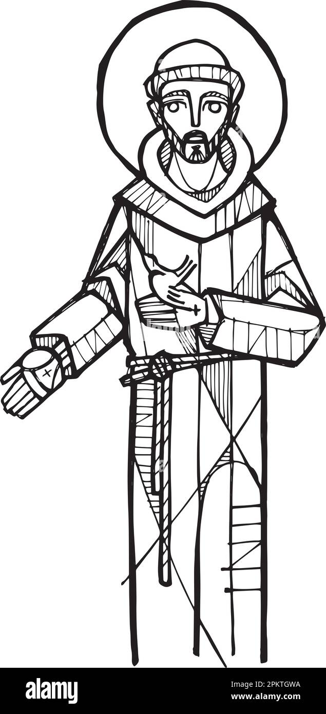 Hand drawn vector illustration or drawing of Saint Francis of Assisi