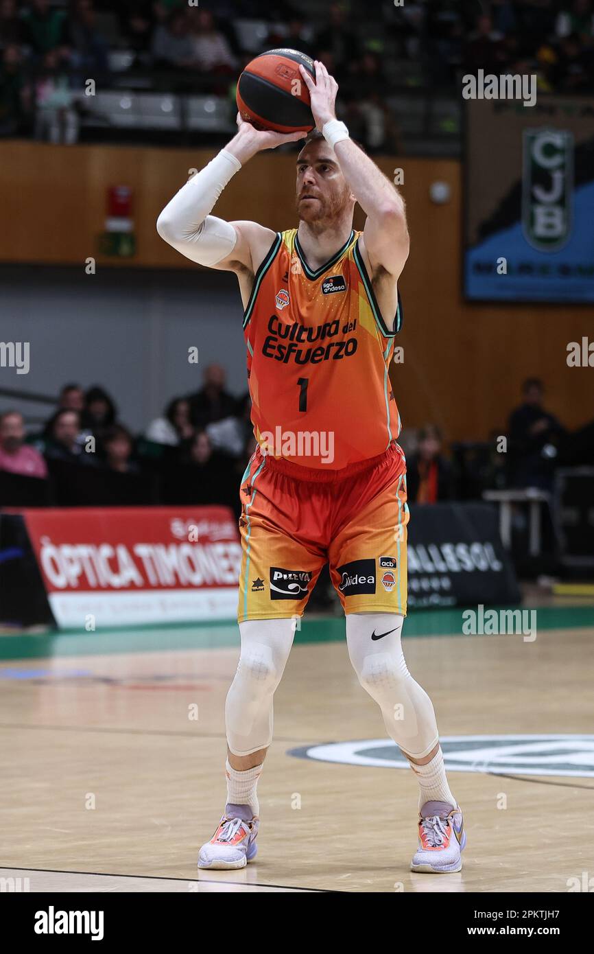 BADALONA, SPAIN - APRIL 9: Victor Claver of Valencia Basket during the ACB  Liga Endesa match between Joventut Badalona and Valencia Basket at the  Palau Municipal D´Esports de Badalona on April 9,