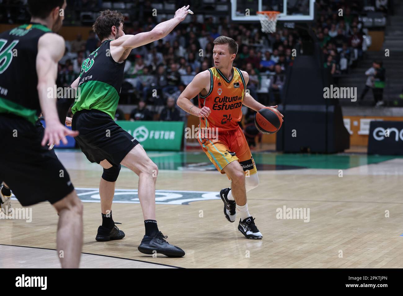 BADALONA, SPAIN - APRIL 9: Martin Hermannsson of Valencia Basket during the ACB Liga Endesa match between Joventut Badalona and Valencia Basket at the Palau Municipal D´Esports de Badalona on April 9, 2023 in Badalona, Spain (Photo by David Ramirez/DAX Images) Stock Photo