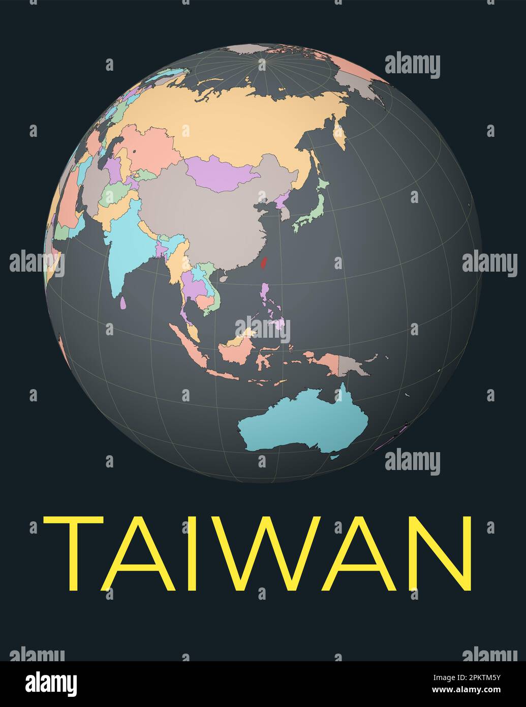 World Map Centered To Taiwan Red Country Highlighted Satellite World World Map Centered To Taiwan Red Country Highlighted Satellite World View Centered To Country With Name Vector Illustration 2PKTM5Y 