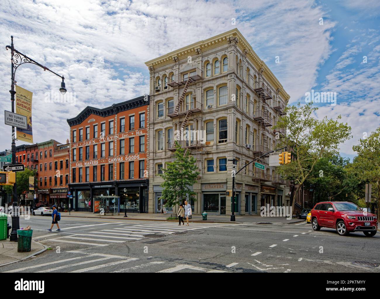 160 Atlantic Avenue, once a bank building, now holds apartments above street-level retail in Brooklyn’s Cobble Hill Historic District. Stock Photo