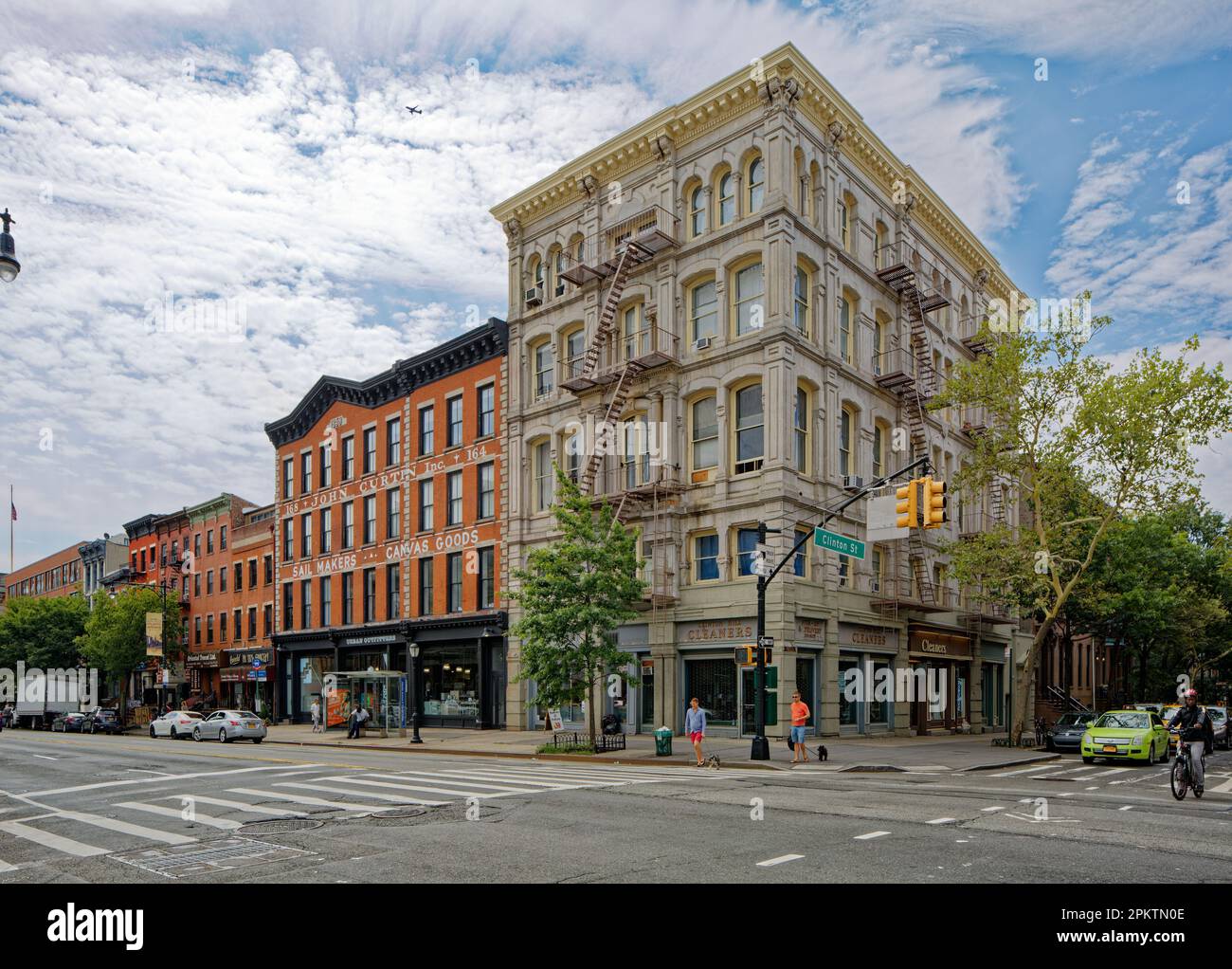 160 Atlantic Avenue, once a bank building, now holds apartments above street-level retail in Brooklyn’s Cobble Hill Historic District. Stock Photo