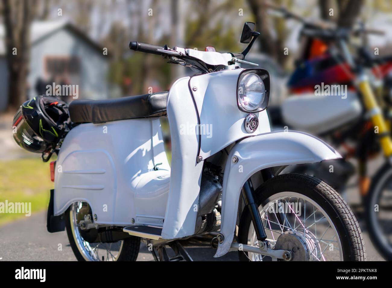 White old retro moped, motorcycle Stock Photo