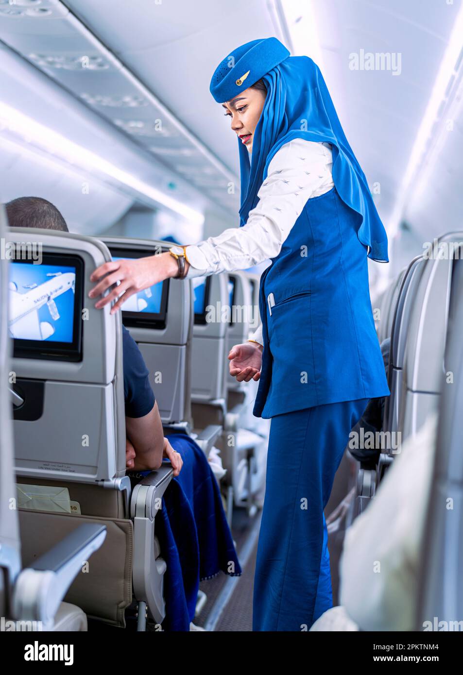 Appril 07 2023. Female flight attendat of Saudia Airlines working in