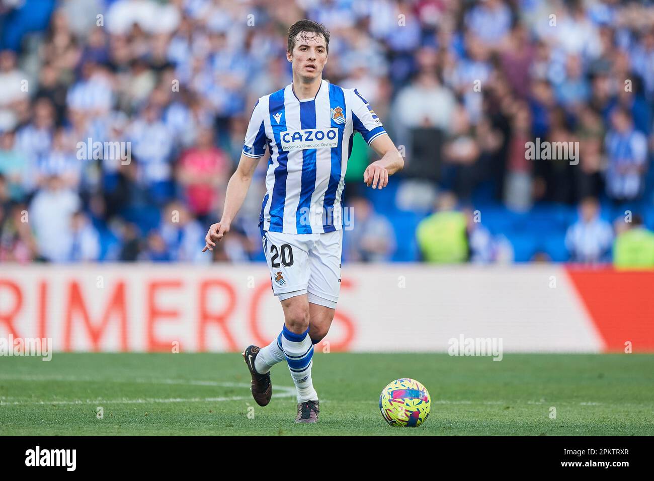 Jon Pacheco of Real Sociedad in action during the La Liga Santander match between Real Sociedad and Getafe CF at Reale Arena Stadium on April 8, 2023, Stock Photo