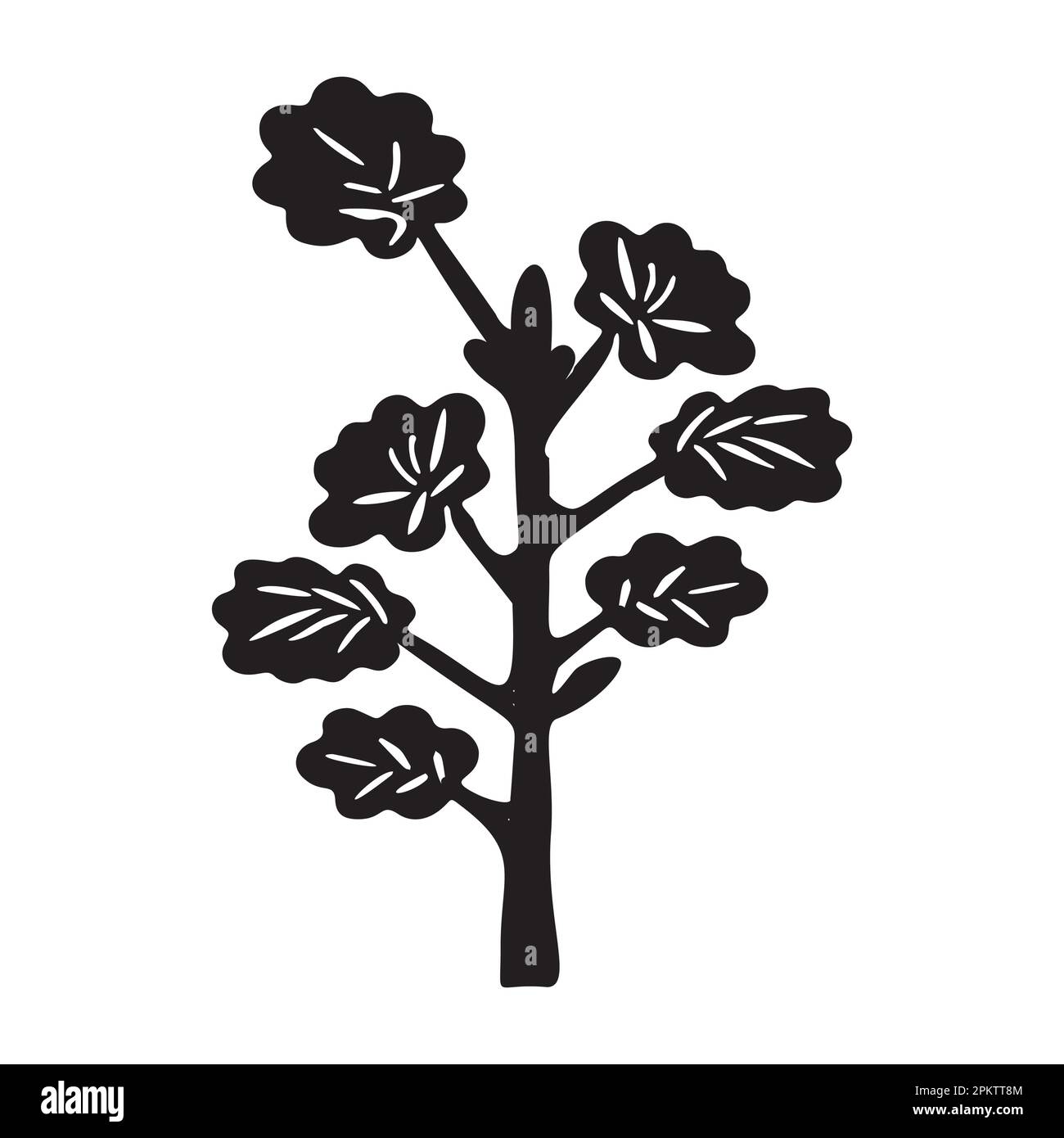 Linocut tree design elements in vector scandi style. Black and white ...