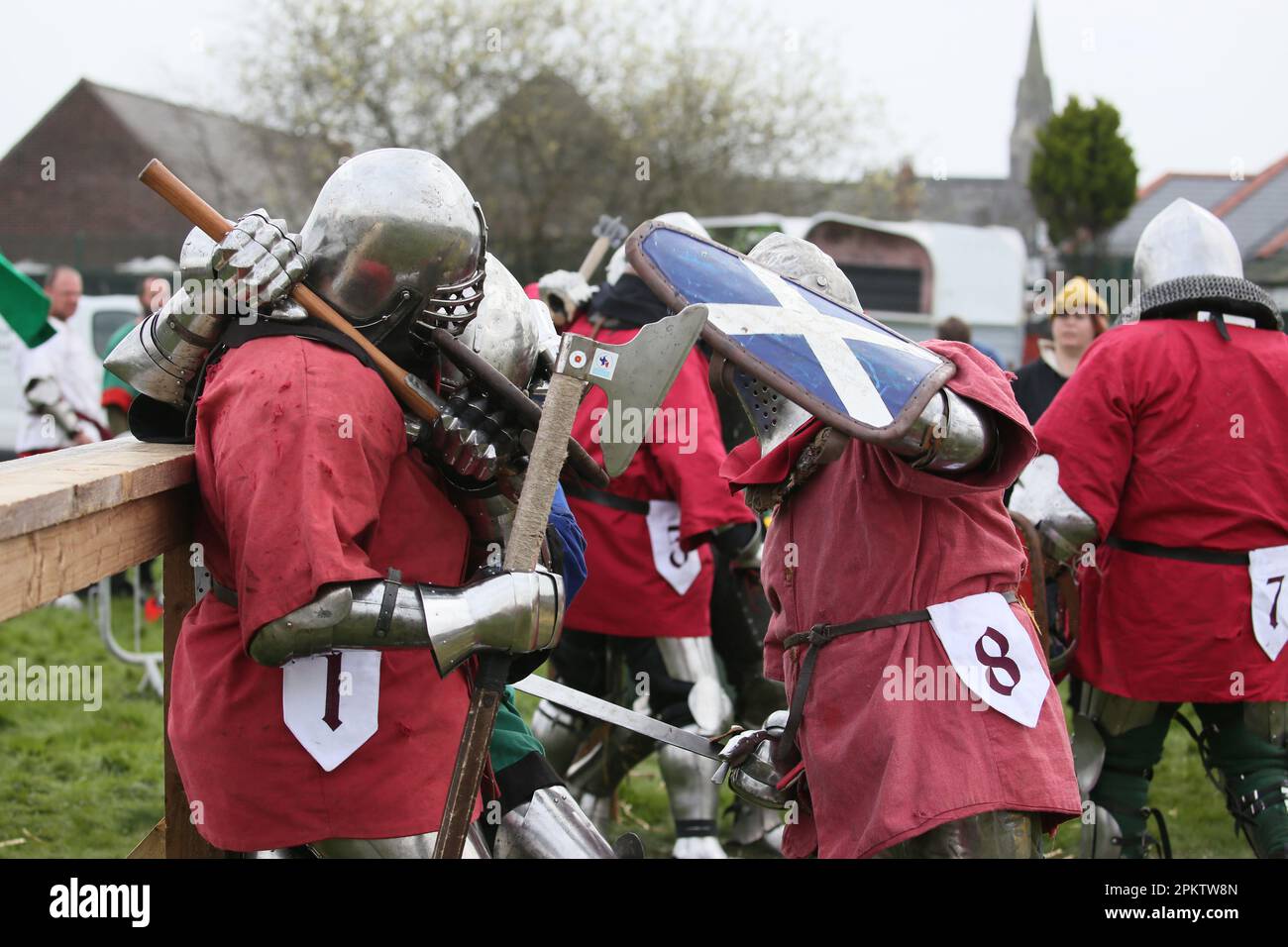 Castleton, UK. 9th April 2023. Buhurt, a medieval combat sport is taking place in Castleton near