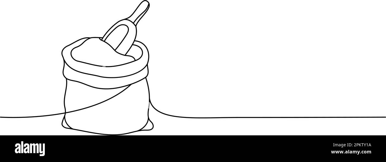Bag of flour one line continuous drawing. Bakery pastry products
