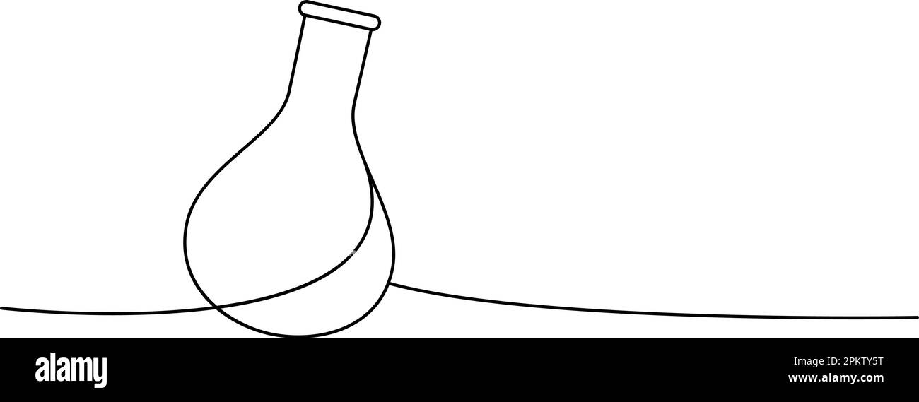 Round bottom flask one line continuous drawing. Laboratory glass