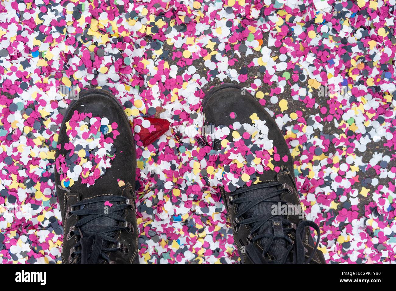 confetti on the ground at the Basel Fasnacht carnival Stock Photo