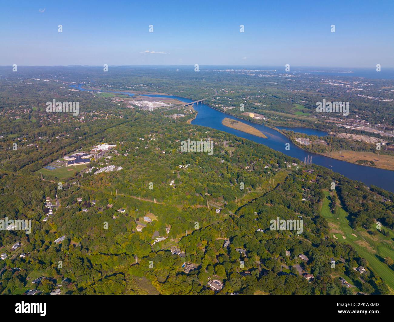 Stratford town landscape aerial view and Housatonic River with Igore I
