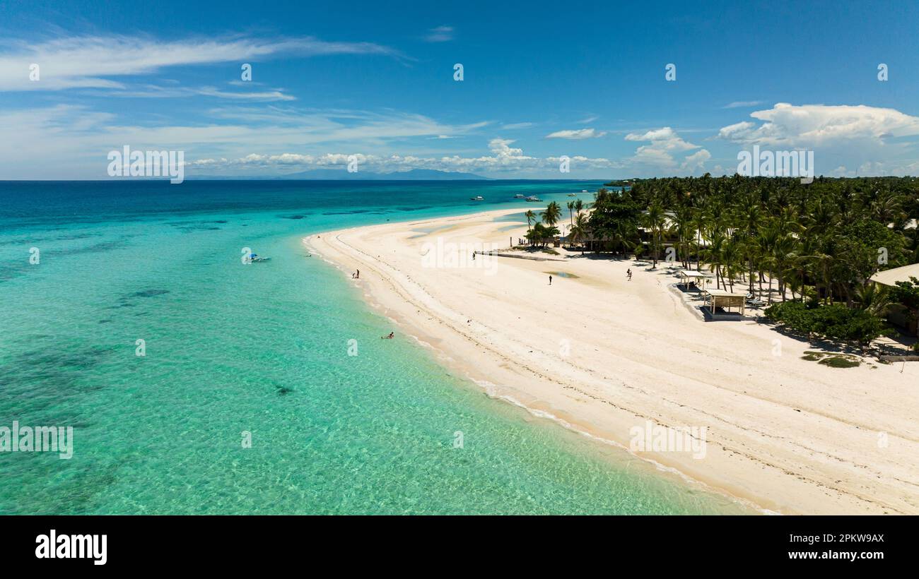 Aerial drone of beautiful tropical beach and blue sea. Bantayan island ...